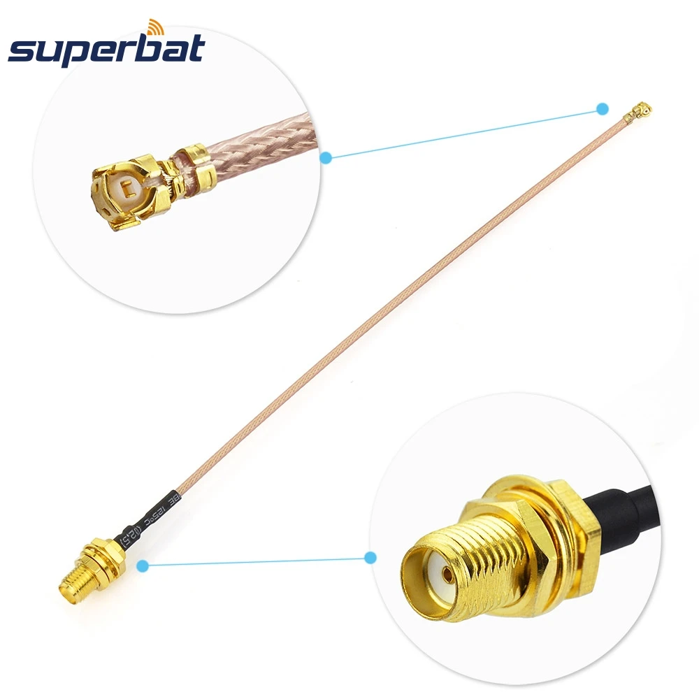 Superbat IPX/U.FL to SMA Female Bulkhead Pigtail Coaxial Extension RF Cable Assembly RG178 10cm for Wifi Mini-PCI
