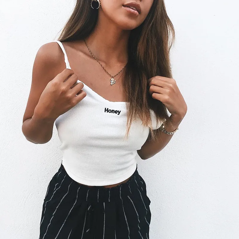 2018 Hot Style White Letter Embroidery Push Up Camisole Women Sexy Slim Strapless Crop Tops Ladies Fitness Cute Brief Tank |
