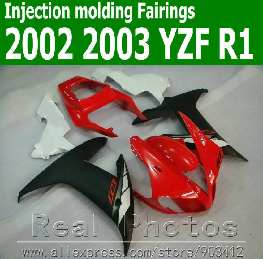 

100% Injection molding fairings for YAMAHA R1 2002 2003 YZF R1 plastic fairing kit 02 03 matte black red bodyworks set JK42