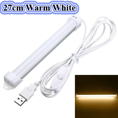 27cm Warm White Светодиодный светильник-бар с USB, 5 в постоянного тока, 5730 бар, светодиодный светильник 52 см с алюминиевой полосой для шкафа, шкафа, белого, теплого, белого цвета, лампа для чтения с выключателем - Испускаемый цвет: 27cm Warm White