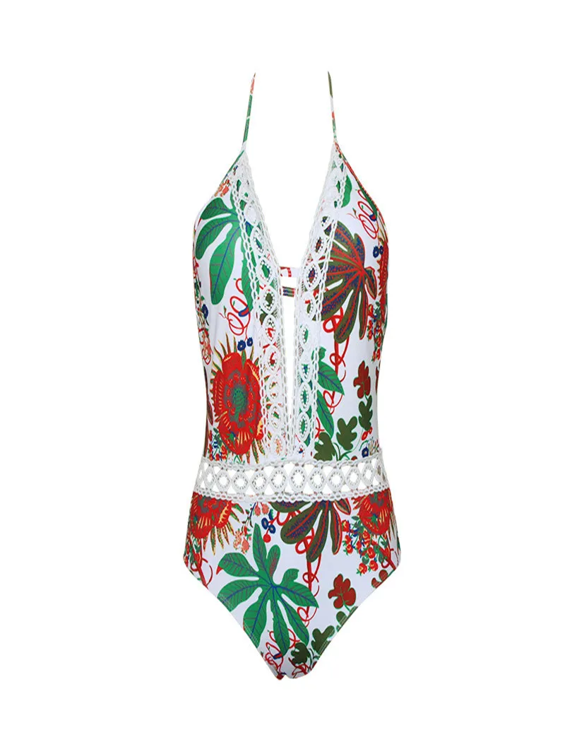 Цельный купальник женский новый 2019 принт бюстгальтер бикини бразильский Летний