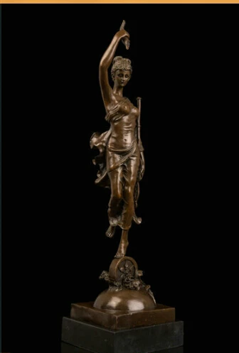 Art Deco Sculpture Beautiful Woman Goddess Girl Hold Trump Bronze Statue Signed | Statues &amp Sculptures