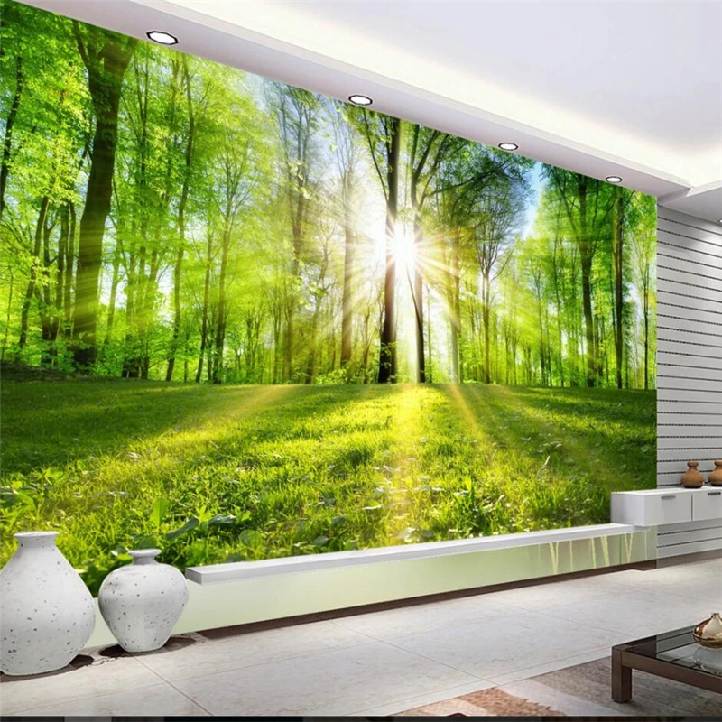 

wellyu Quiet Forest Landscape Treeline Trail Sun Through Woods Wall Custom Large Mural Green Wallpaper papel de parede