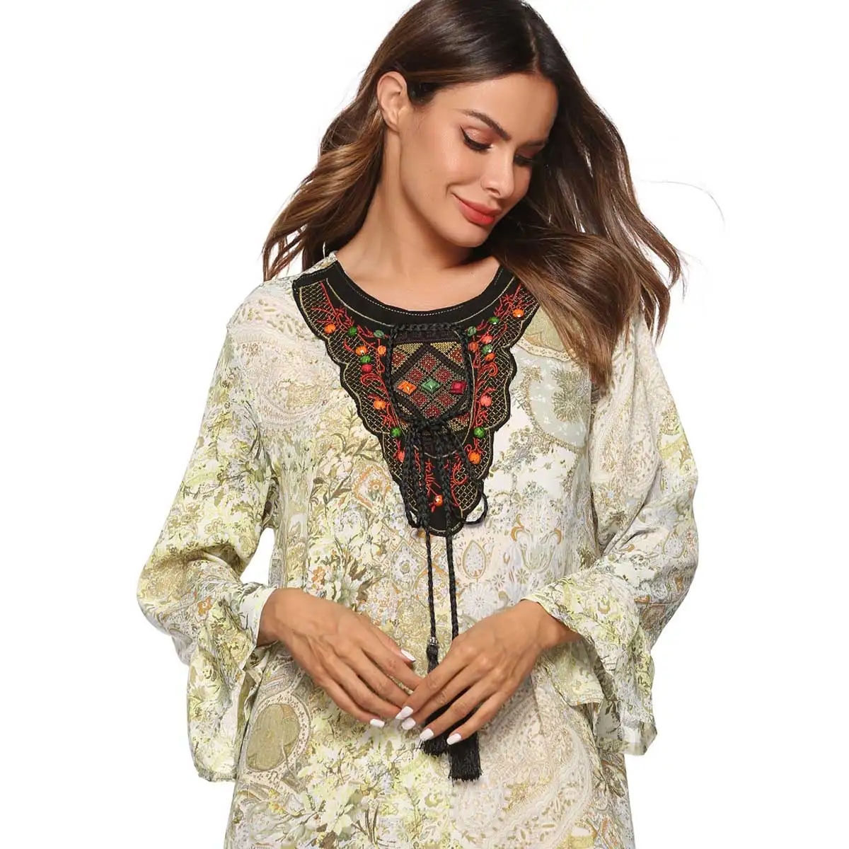 Платье женское шифоновое в мусульманском стиле абайя свободного покроя с