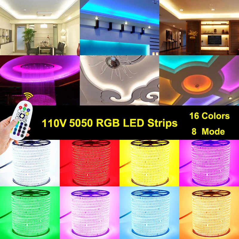 110 В Светодиодная лента SMD5050 60led/m изменение цвета на пульте дистанционного