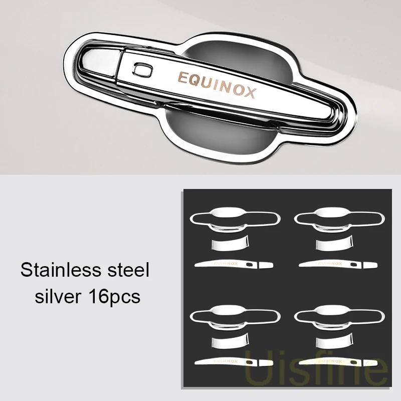 steel silver 16pcs Дверные ручки, дверные чаши с защитой из нержавеющей стали, устойчивые к царапинам автомобильные аксессуары для Chevrolet Equinox - Цвет: steel silver 16pcs