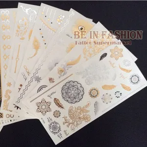 Временная тату-наклейка, 4 шт.лот, поддельные золотые и серебряные тату-листы, флеш-татуаж хной, металлические татуировки Aramex, татуировки Dorados