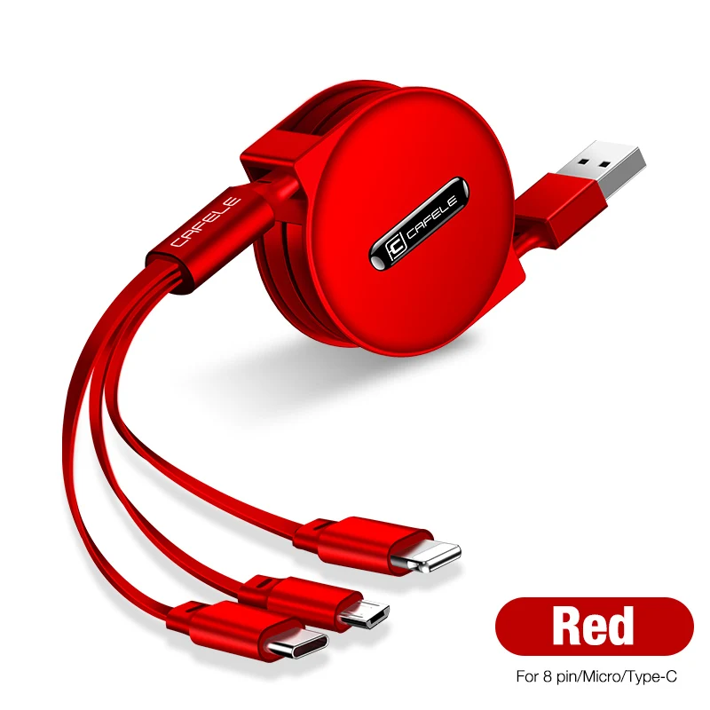 Cafele 3 в 1 Micro USB кабель для iPhone 6 type c кабель зарядного устройства портативный выдвижной кабель для зарядки телефона для Xiaomi huawei - Цвет: Red