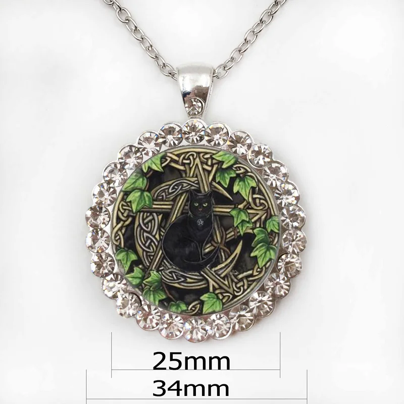 19Necklace25mm Новинка, Wicca подвеска в виде кошки, ожерелье в виде черного кота, стеклянный купол, фото, ювелирные изделия, подарки для женщин, круглые серебряные ожерелья - Окраска металла: 19Necklace25mm