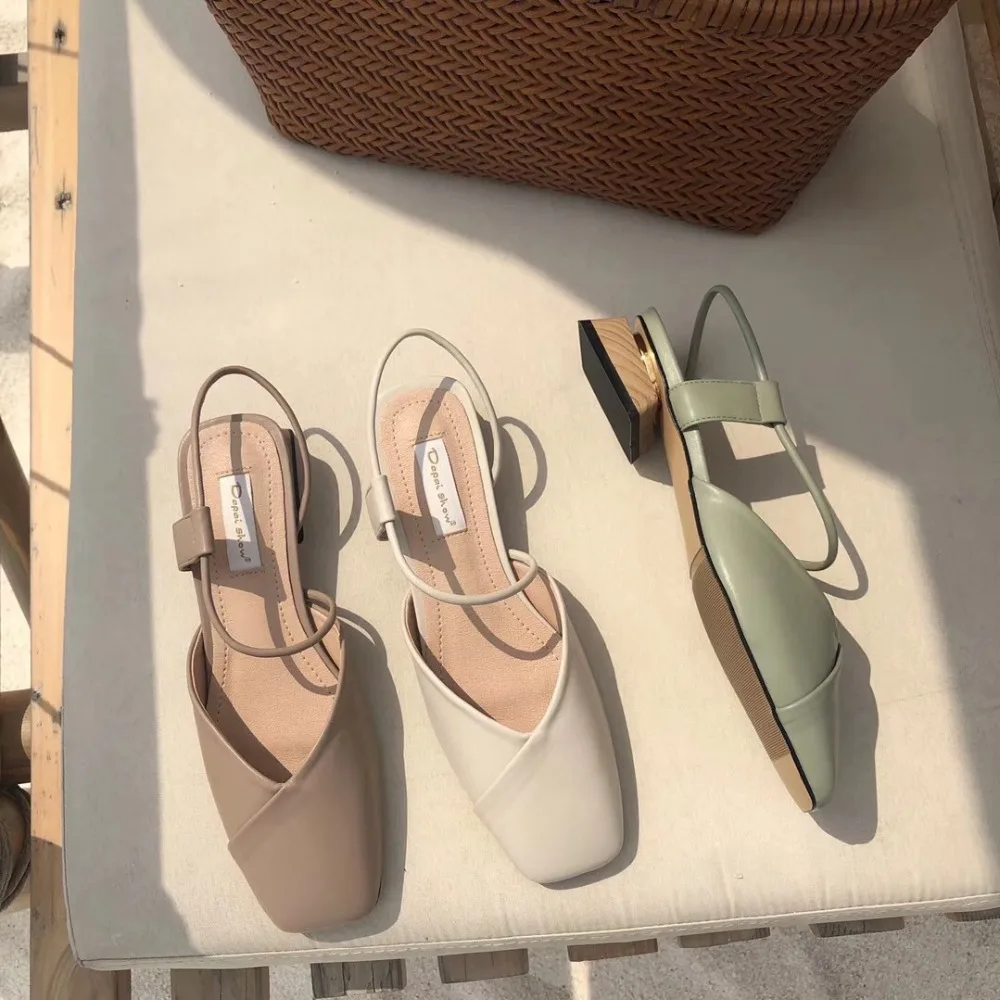 Не сужающийся к низу каблук slip on пляжные сандалии femme чистый с квадратным носком