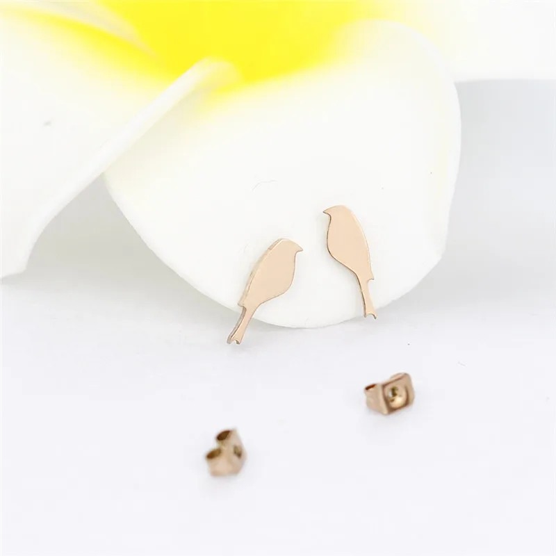 Minimal Rose Gold Bird Earrings For Women Fashion Jewelry Cute Kids Earring Stainless Steel Friendship Gifts Animal Accessories | Украшения