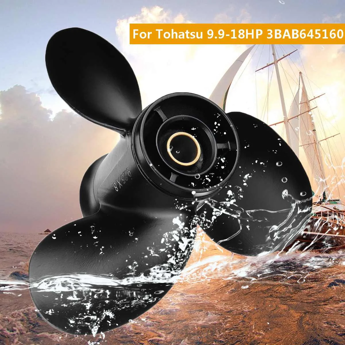3BAB645160 9,25x8 подвесной Пропеллер для Tohatsu-Mercury 9,9-20HP черный стандартный вращающийся алюминиевый 3 лезвия 14 шлицевой зуб