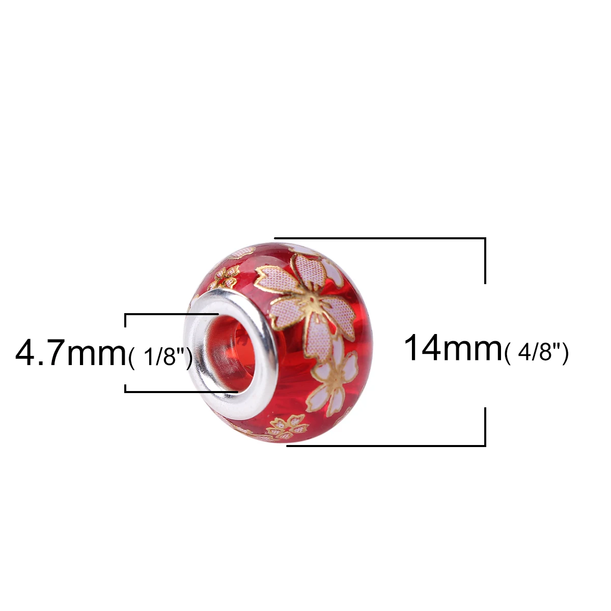 Стеклянные винтажные японские бусины Tensha в европейском стиле с большим отверстием, круглые бусины с серебряным покрытием, Цветок сакуры около 14 мм, 5 шт