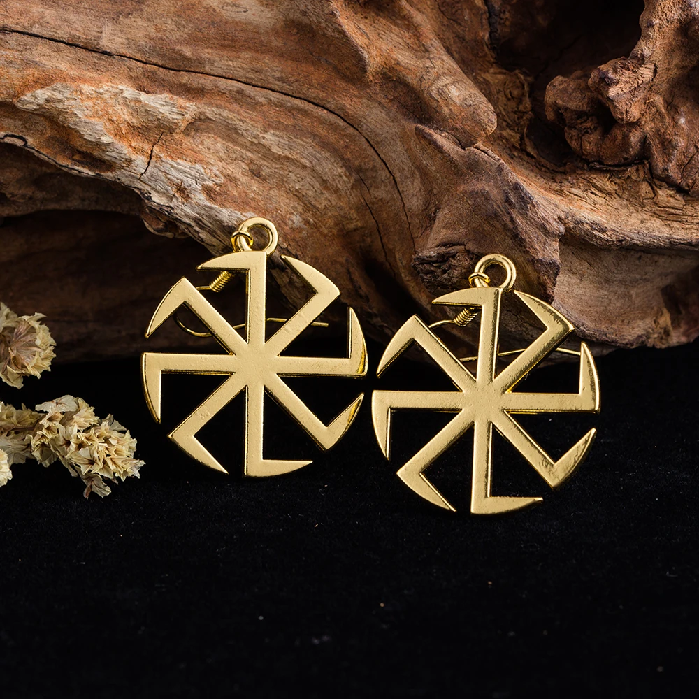 My Shape Vintage Sun Wheel Dangle Earrings Wicca Pagan Amulet Talisman Silvery Golden Lagre Drop Alloy Accessories 2019 | Украшения и