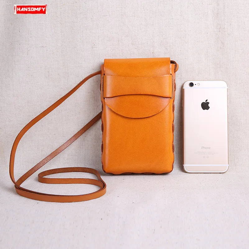 

Handmade Leather Women 5.5 Inch Mobile Phone Bag Female Small Crossbody Bag Messenger Bags New Original First Layer Leather