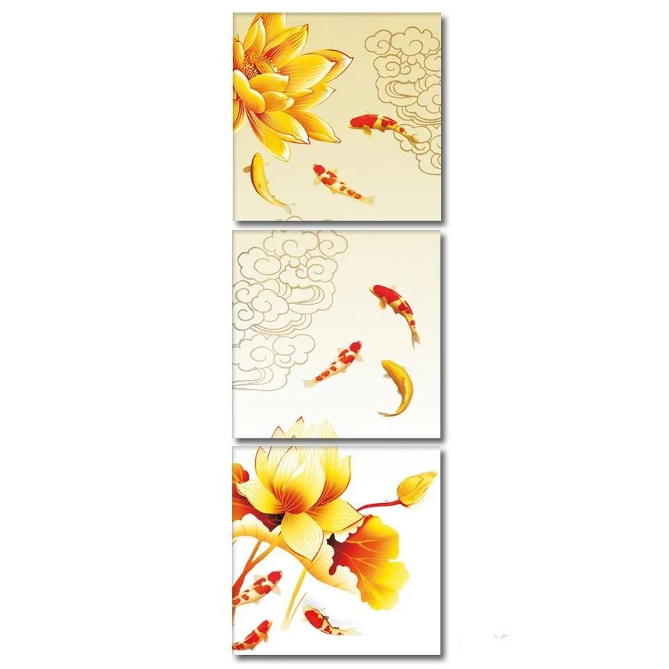 

HD Prints 3 Pieces Koi Fish Golden Lotus Chinese Style Painting Wall Art Poster For Living Room Decorations Posters And Prints