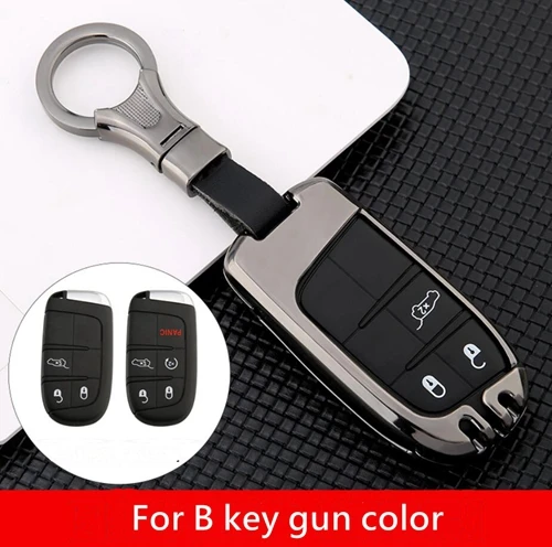 For B key gun color Автомобильный оцинкованный сплав чехол для ключей цепочка на клапане для Jeep Grand Cherokee Compass Patriot Renegade для Dodge Challenger путешествие Fiat - Название цвета: For B key gun color