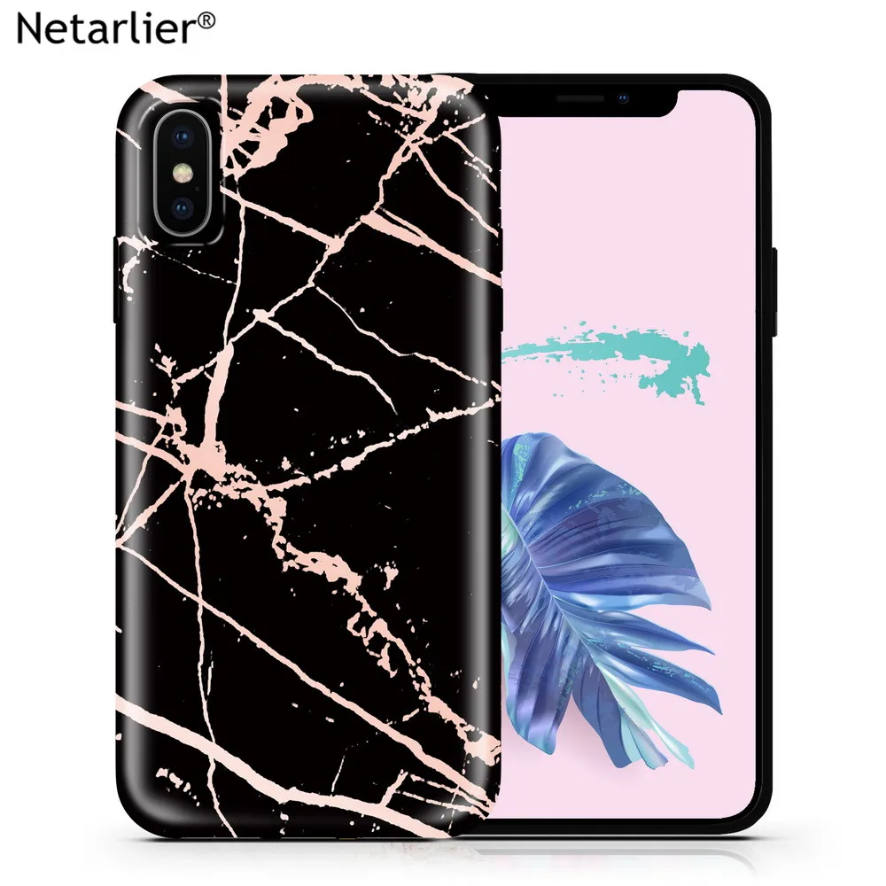 Роскошный чехол для телефона Netarlier для iPhone 11 Pro Max Xsmax XR 7Plus ix 8 6 6s черный розовое золото хром мрамор матовый толстый IMD чехол