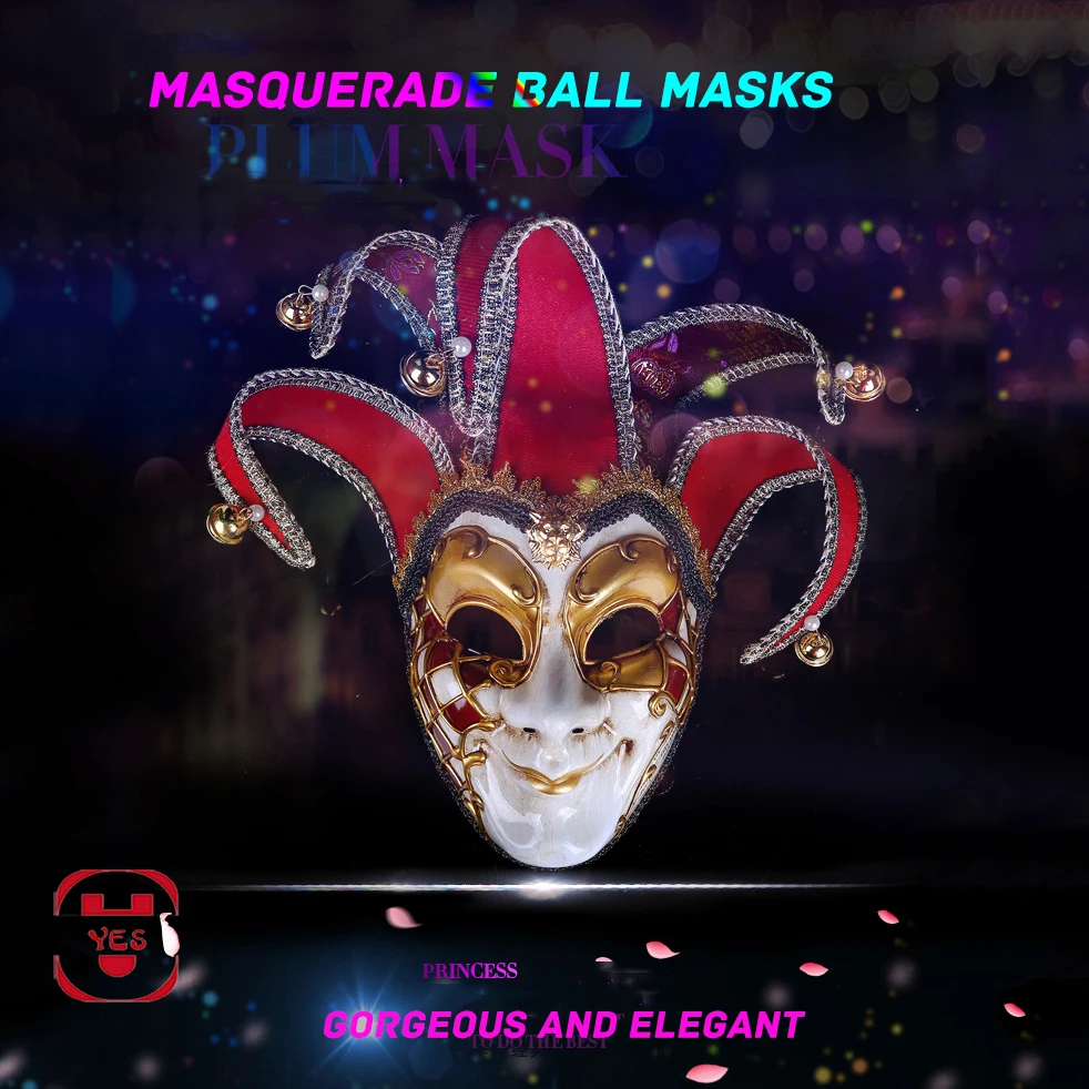 

YES Women Venetian Masquerade Mask Anonymous Performance Theater Joker Cosplay Party Masks Halloween Bells Mardi Gras Clown Mask