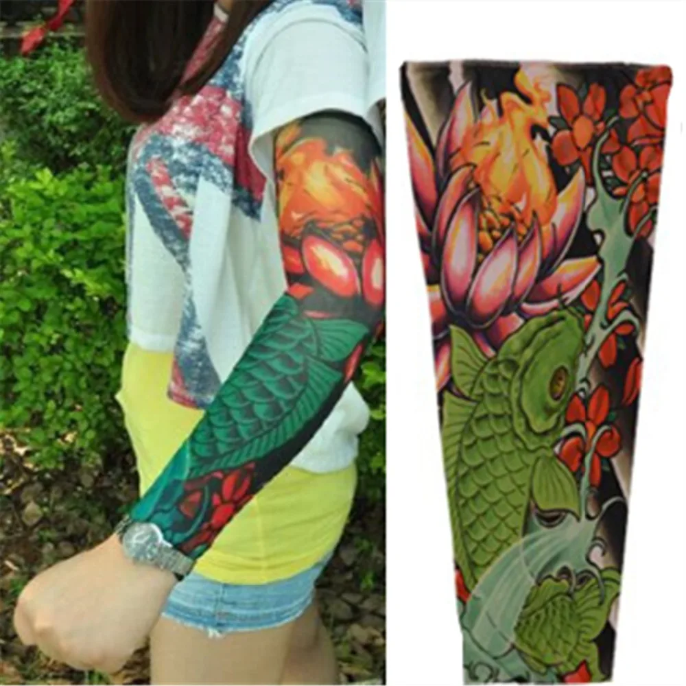 

Fake Temporary Tattoo Sleeve Stretch Arm Stocking Biker Party Sexy Gift Slip Nylon sleeve body Arm tatoo for cool men women