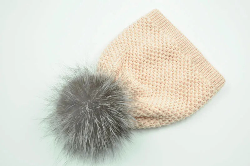 Pink silver fur Настоящая меховая шапка с помпоном зимняя женская шапка Новая модная теплая вязаная шапка Брендовая женская меховая шерстяная шапка бини женская шапка - Цвет: Pink silver fur
