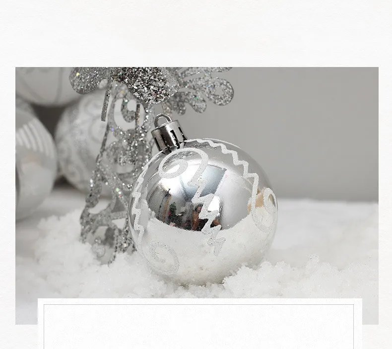 24pcs 6cm silver kawaii drawing christmas hanging balls xmas ornaments bauble ball home party wedding supplies decorating balls