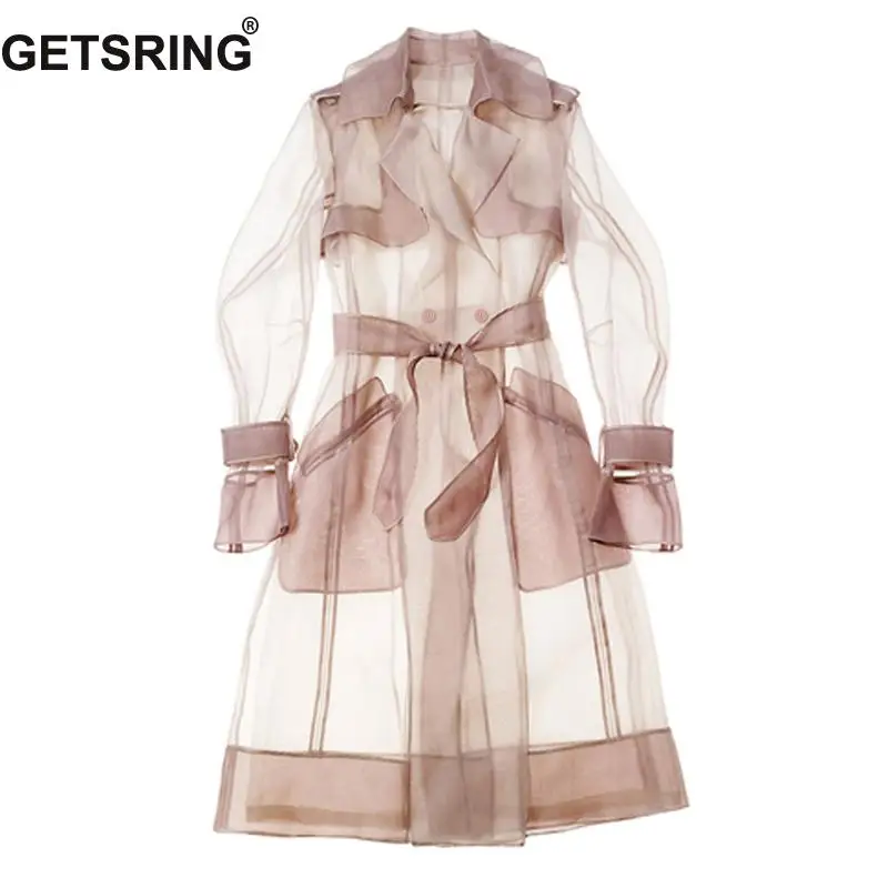 Women Coat Transparent Trenchcoat Overcoat All Match Retrol Vinate Coats Long Thin Gauze Sunscreen Outwear Plus Size (E2) |