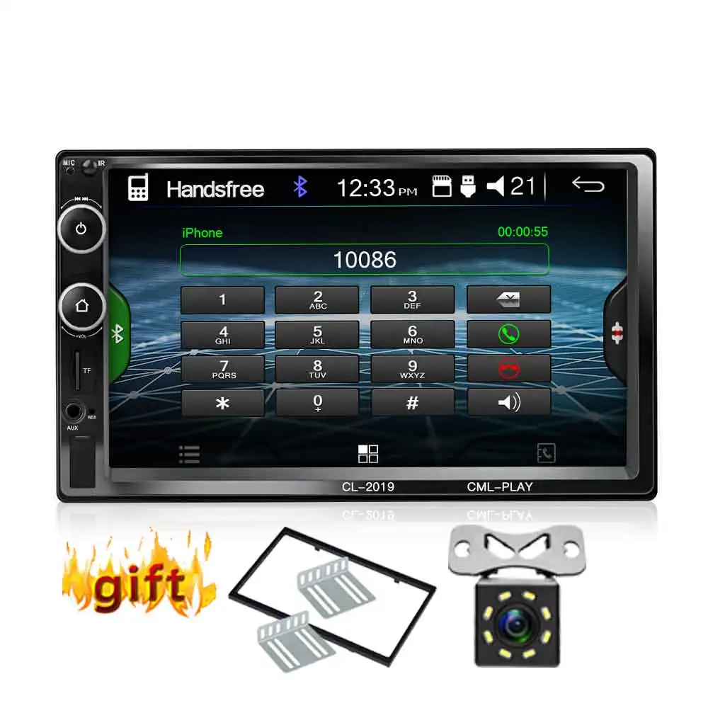 with 8 led 2 Din автомобильное радио Bluetooth Зеркало Ссылка Android 9 автомобильный мультимедийный плеер HD сенсорный Авторадио MP5 USB аудио стерео автомобильный монитор - Цвет: with 8 led