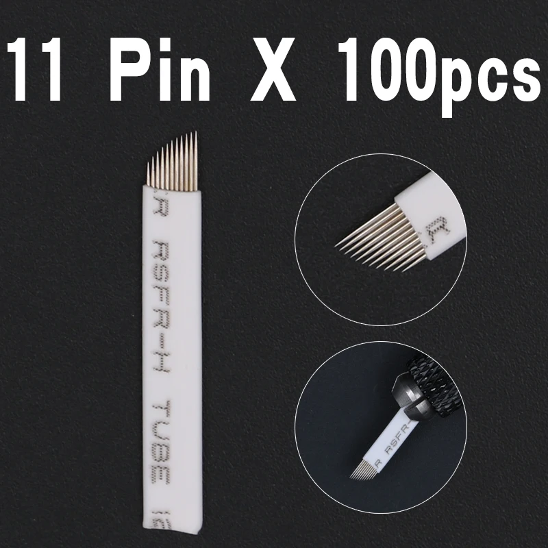 100 шт. ламинас Agulha микроблейдинг tebori 11 Pins гибкие лезвия иглы для татуажа вышивки