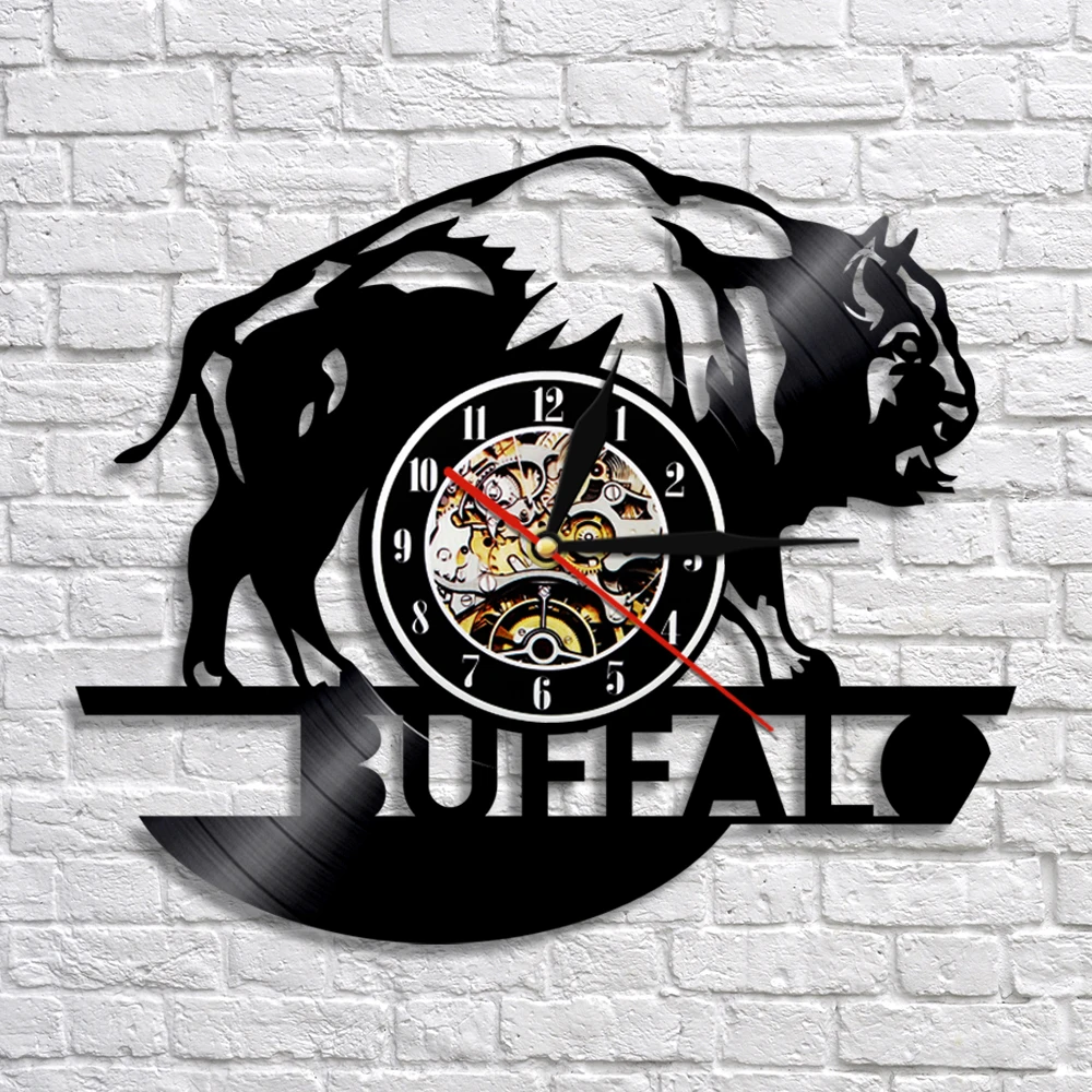 Настенные часы Buffalo Silhouette из виниловой пластинки с изображением диких животных