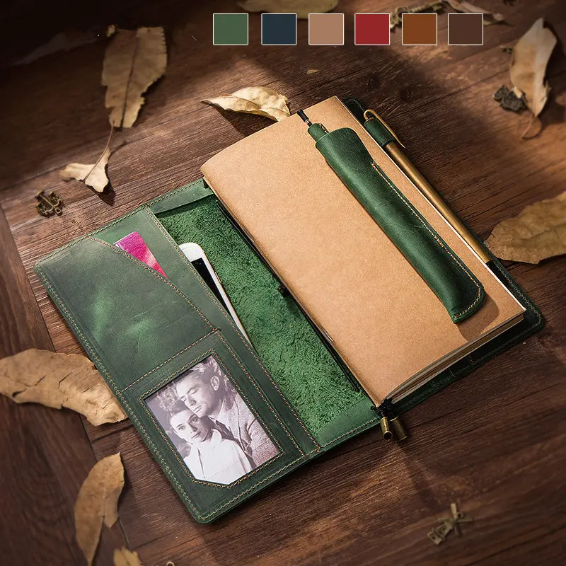 Винтажный блокнот путешественника Recargable Filofax из натуральной кожи, сменная бумага для путешествий, органайзер, Подарочный дневник, планировщик, bullet journal - Цвет: green