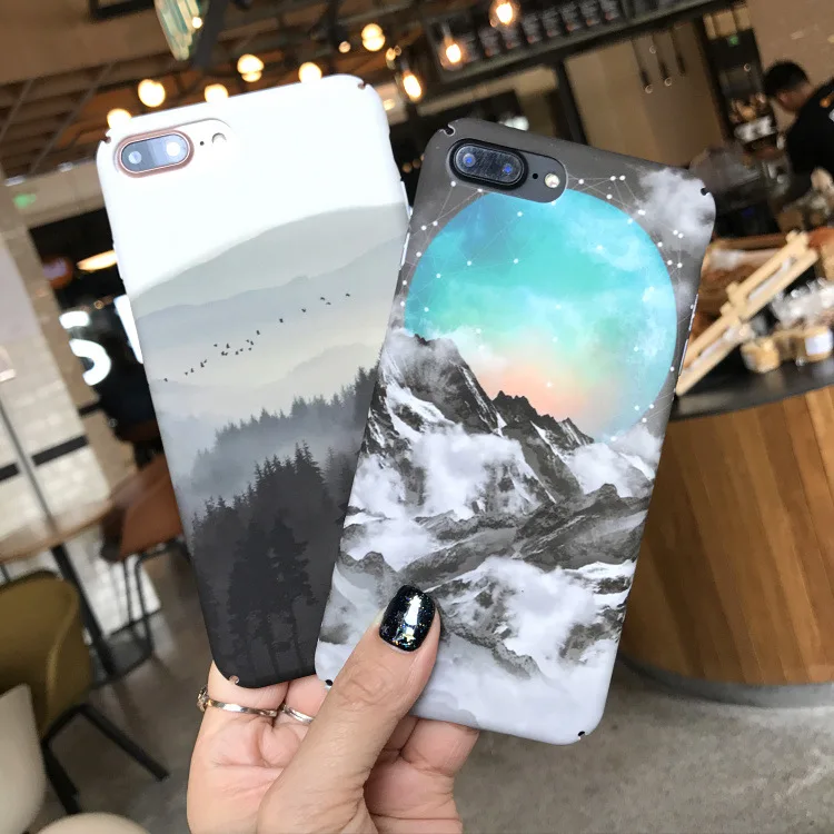Винтажный чехол для телефона с принтом гор леса облаков iPhone 6 Puls 6s 7 8 Plus X жесткая