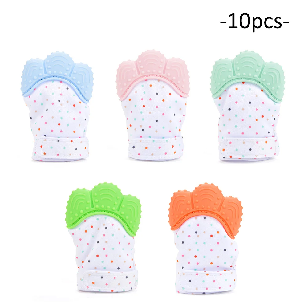 Mitten 10PCS Силиконовый Прорезыватель для зубов, Детская соска, перчатка, Прорезыватель зубов, панда, обертка для животных, звуковая прорезыватель, перчатка, жевательные силиконовые бусины для кормления - Цвет: Mitten 10PCS