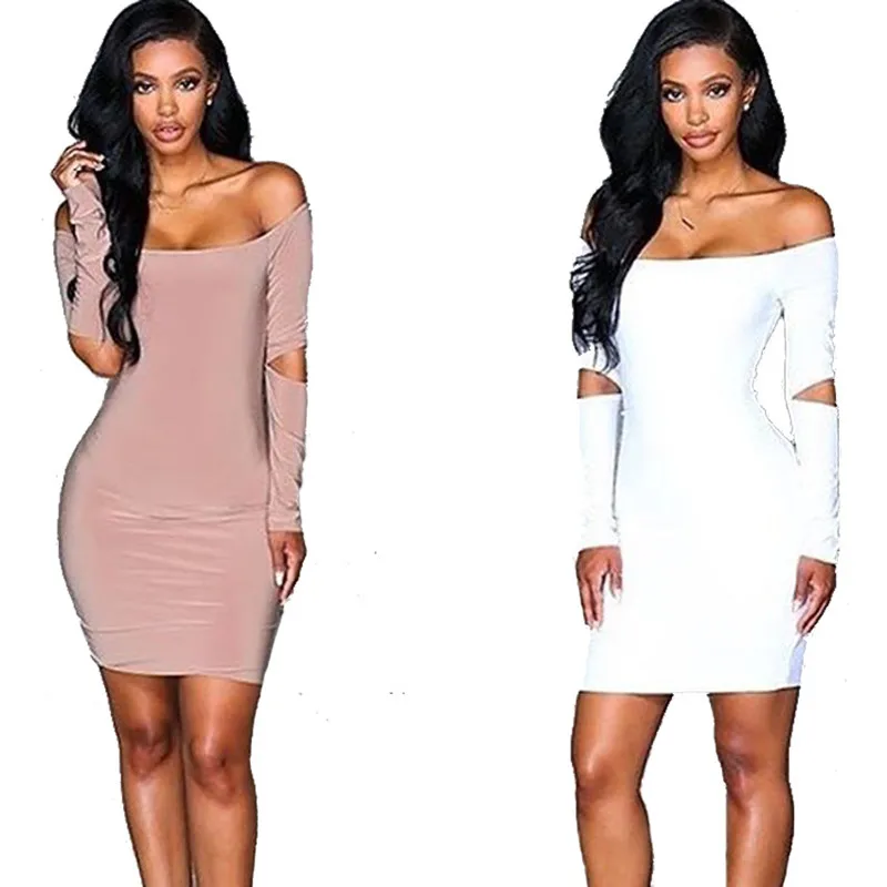 2017 Women Off Shoulder Summer Dress Casual Long Sleeves Mini Party Dresses Black White Sexy Wrap Bodycon Vestidos | Женская одежда