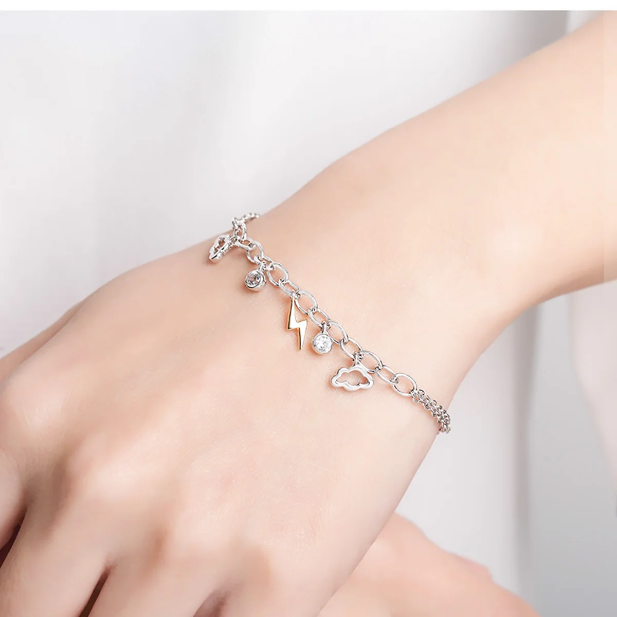 925 браслет Серебряный Классический Fine Jewelry 2018 подарок оригинальный дизайн 18 К Gold Lightning серебро женский|Гибкие