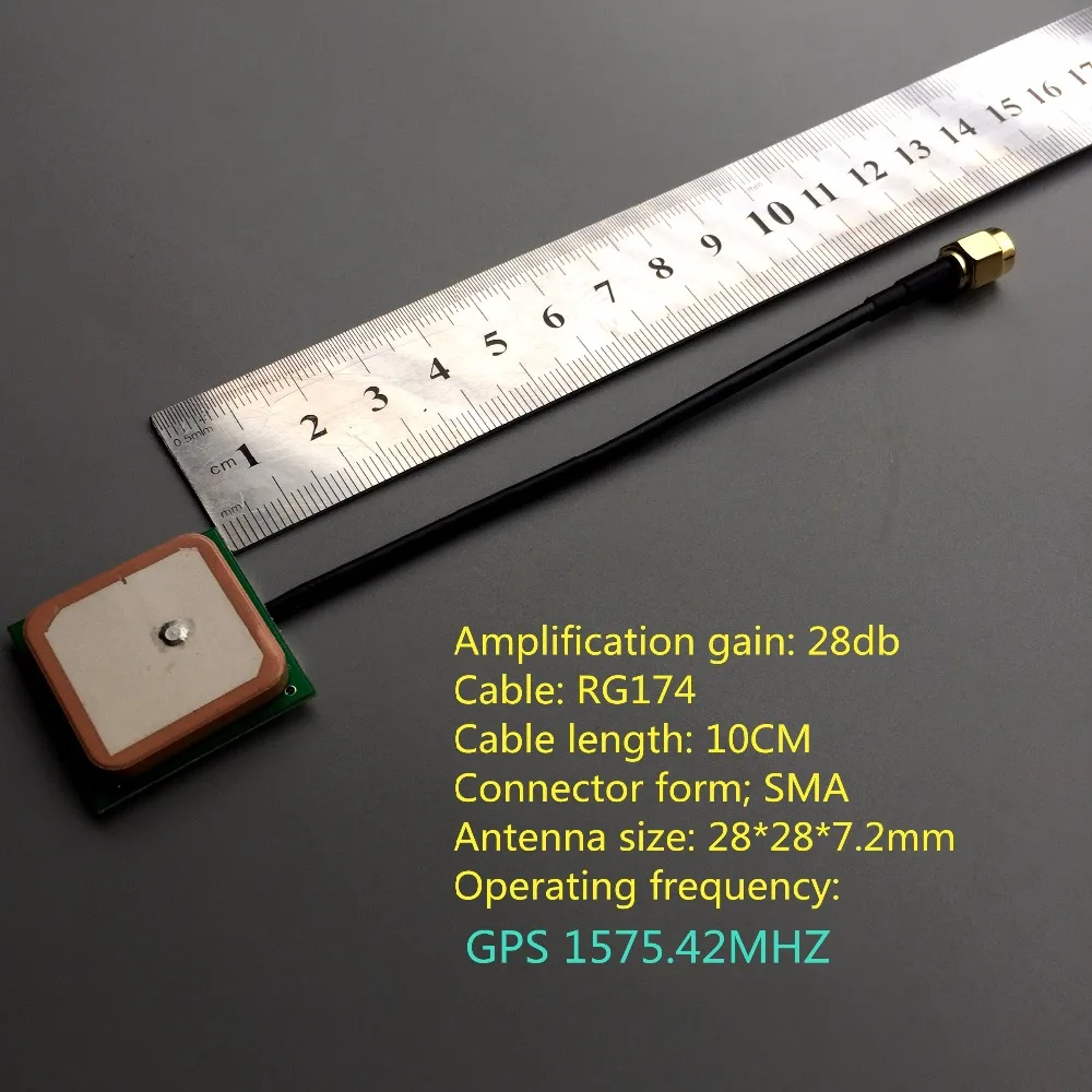 

28dB high gain SMA connector. GPS Antenna Ceramic Patch Built - in GPS Active Antenna 1575.42MHZ 28 * 28 * 8.9mm Support GLONASS