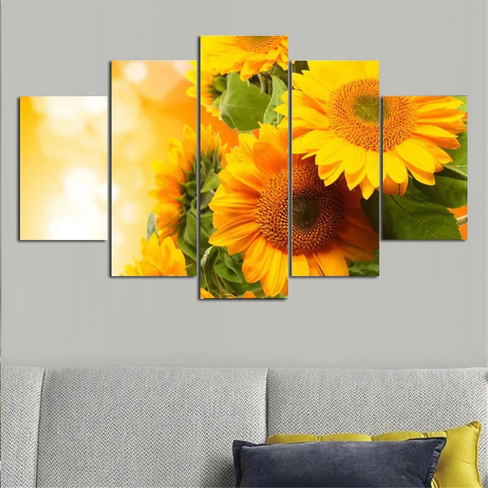 5 панелей Современная картина маслом в современном стиле с принтом подсолнуха