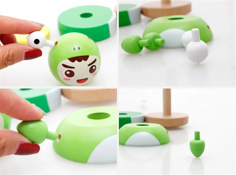 

New wooden toy frog prince and Pig Princess wooden blocks Wooden Rainbow Tower Tumbler piles tower sets Baby toy Free shipping