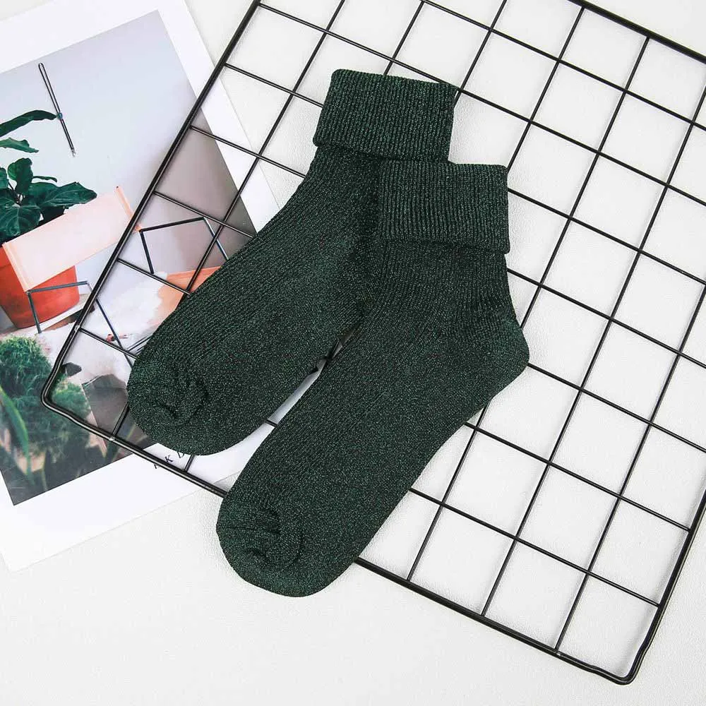 dark green 1 пара, новая мода, весна-осень, женские блестящие носки, серебряные шелковые блестящие носки, яркие простые носки без пятки для подростков - Цвет: dark green