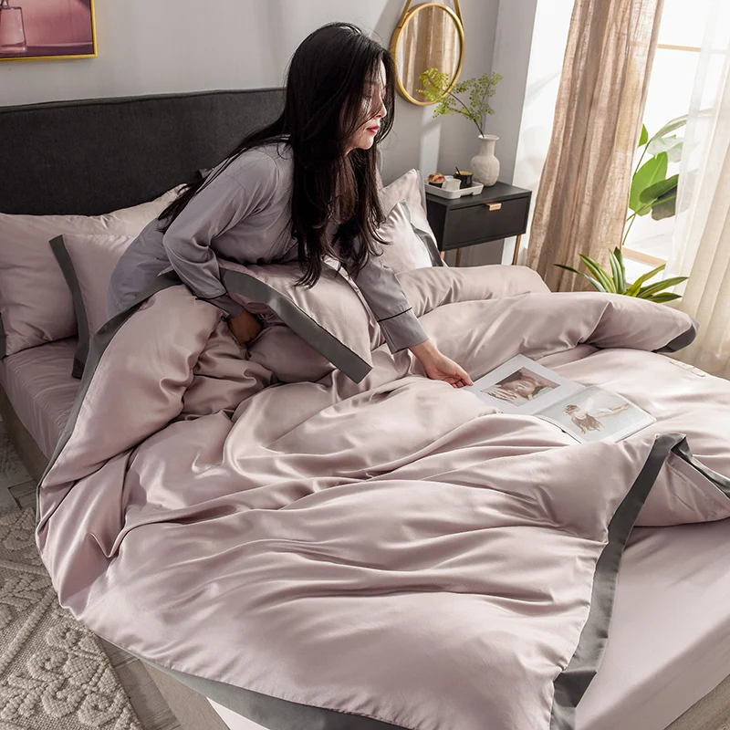 Набор постельного белья из промытого шелка комплект 4 предметов в современном