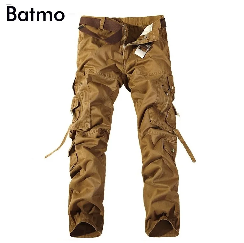 

Batmo 2018 new arrival high quality cotton many pockets dark khaki cargo pants men,men's casual pants 4 colors plus-size 28-40