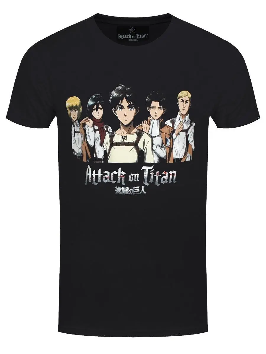 

Attack on Titan Group Shot Men's Black T-shirt 2018 Short Sleeve Cotton T Shirt Man Clothing Interesting Pictures