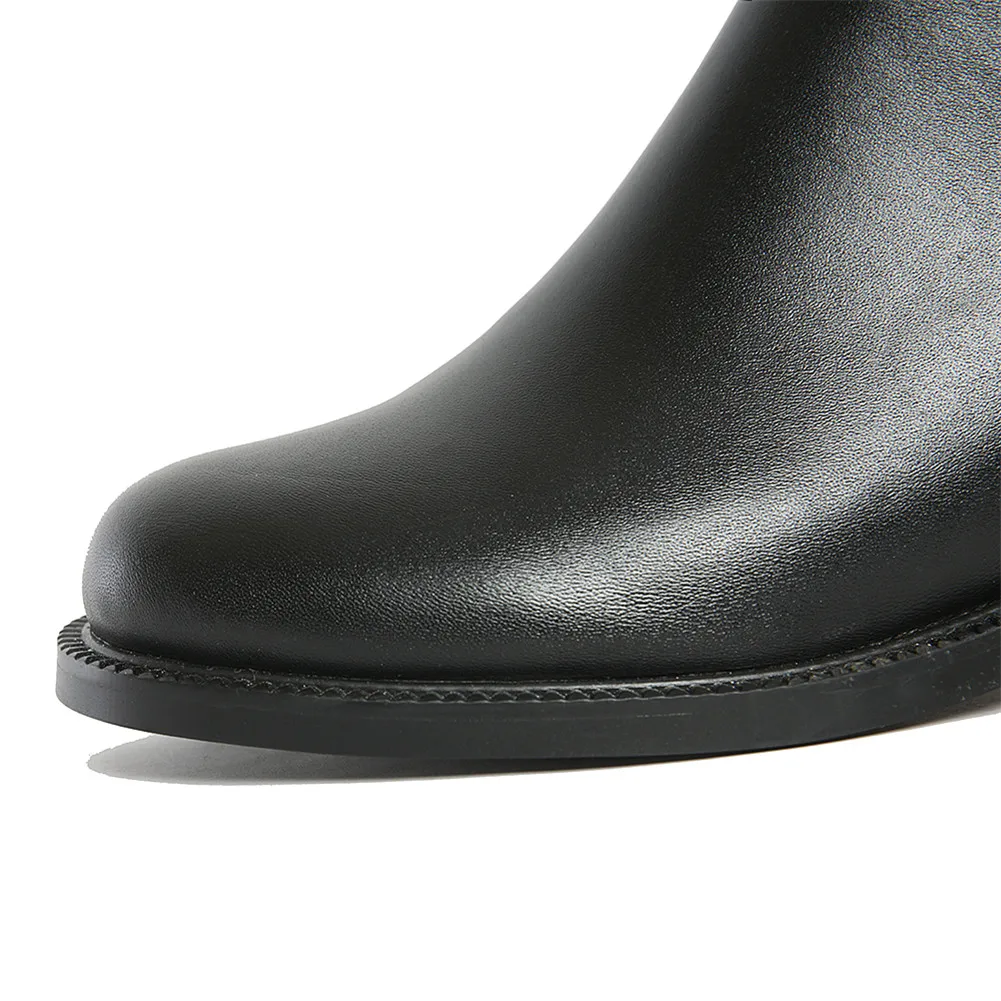 SARAIRIS New Fashion Genuine Leather Bling Zip Increasing Wide Low Heels Shoes Woman Casual Party Winter Spring Knee High Boots