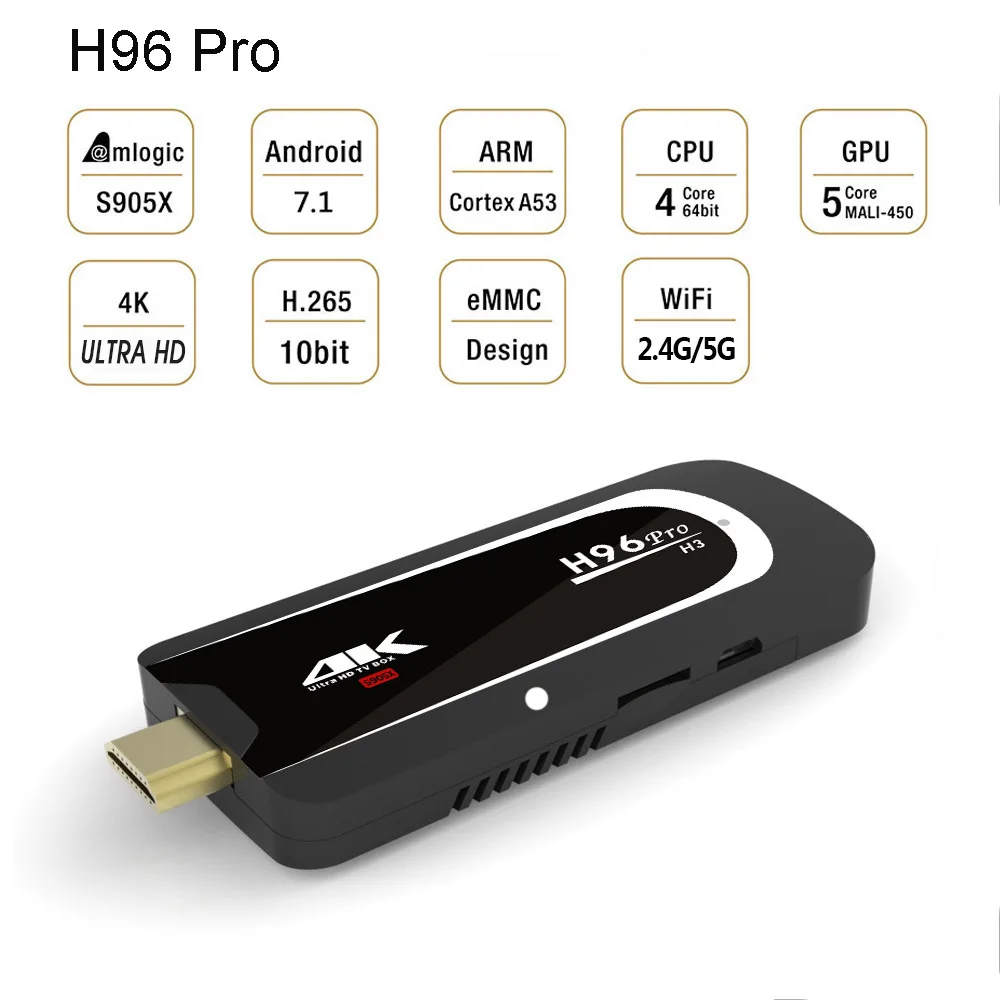 H96 Pro H3 Android 7,1 ТВ-карта Amlogic S905X четырехъядерный 2G 16G BT4.0 1080P Netflix tv BOX 2,4G 5G Wifi HDMI Miracast tv dongle