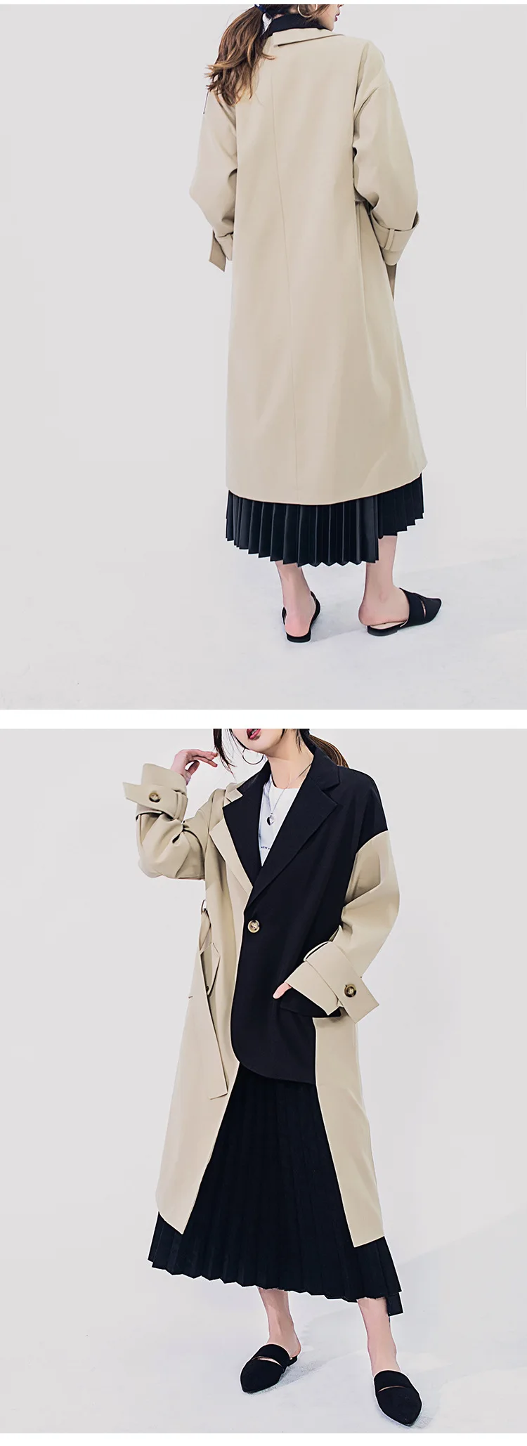 Женский необычный блейзер в стиле пэчворк, Тренч, новинка, средней длины, хаки, тонкий плащ с поясом, ветровка