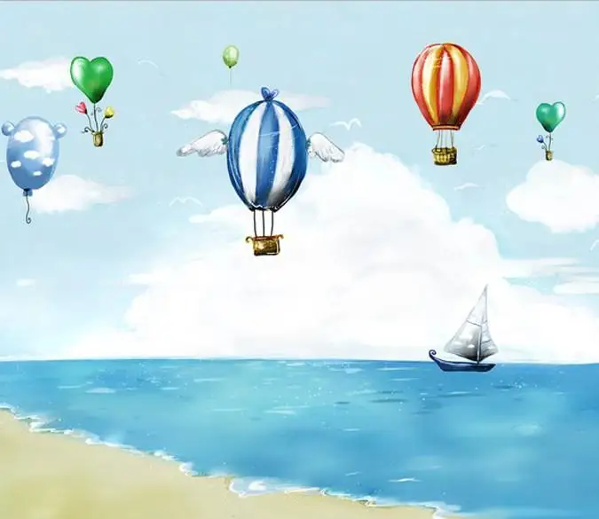 

[Self-Adhesive] 3D Cartoon Hot Air Balloon Beach 62 Wall Paper mural Wall Print Decal Wall Murals