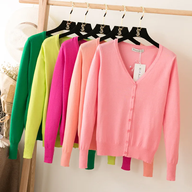 2017 Spring 10+ colors women's sweater V-neck knitted ladies' TOPS knit Cardigan large size knitting knitwear |