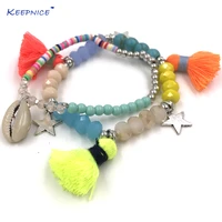 new bohemia boho bracelet rainbow color tassel charms bracelet multi layers colorful seed beaded chain bracelets for women