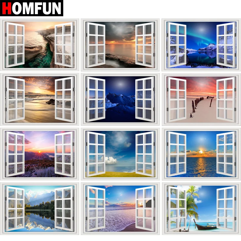 Алмазная 5D живопись HOMFUN картина Окно с полными квадратными/круглыми стразами