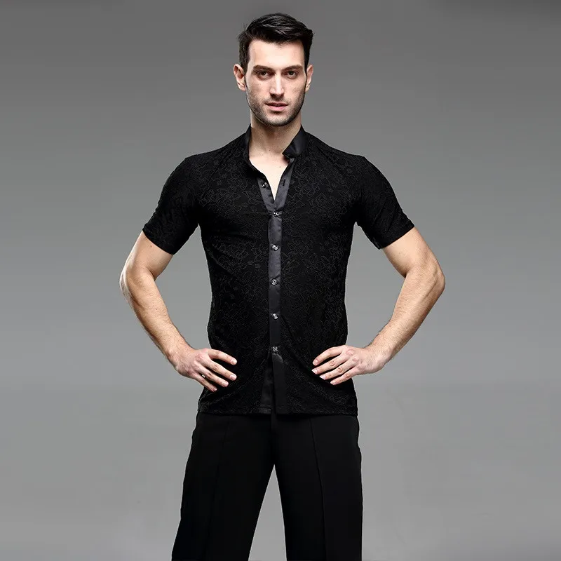 Рубашка для латиноамериканских танцев Мужская черный топ бальных одежда